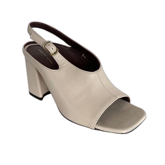 Dries Van Noten  All Leather Square Open-toe Slingback Sandals Cream 5 - Picture 1 of 12